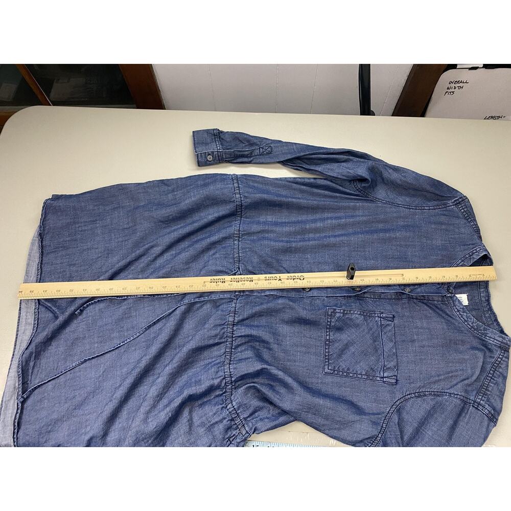 Gap Shirt Dress Womens XL Blue Chambray Tencel Cinched Waist Pockets Long Sleeve - Picture 12 of 16